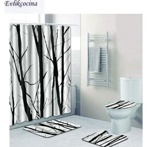 Free Shipping 4pcs Tree Pole Banyo Paspas Bathroom Carpet U Toilet Bath Mats Set Non Slip Pad Tapis Salle De Bain Alfombra Bano