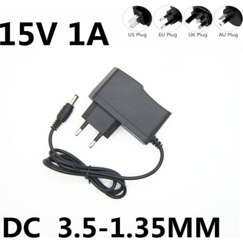 Free shipping AC/DC Adapter DC 15V 1A 1000ma AC 100-240V Converter Adapter 15V1A Charger Power Supply EU Plug DC 3.5*1.35mm