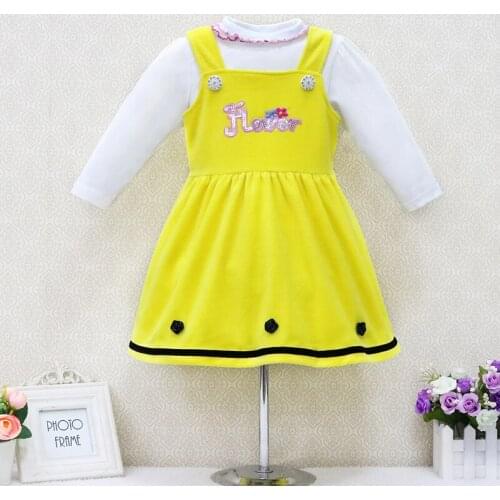 Autumn and Winter baby long-sleeved girls pure cotton blouse+velour strap dress 2 pieces/set children christmas kids clothes