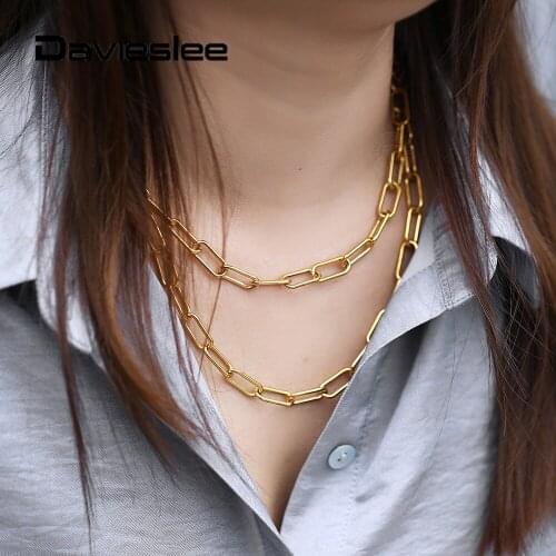 7mm Long Necklace for Women Double Layered Gold Color Stainless Steel Rolo Box Link Chain Womens Necklace Toggle Clasp LDN194