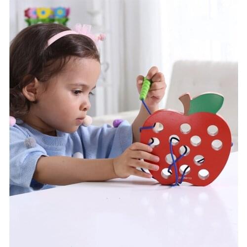 Wooden Threading Fruit Lacing Toy Strawberry Pineapple Watermelon Montessori Block Puzzles Baby Children Educational Toys