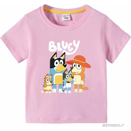 Bluey T-shirt Summer Cartoon Print Baby Boy Short Sleeve Top T-shirt Children Toddler Girl T-shirt Casual Kids