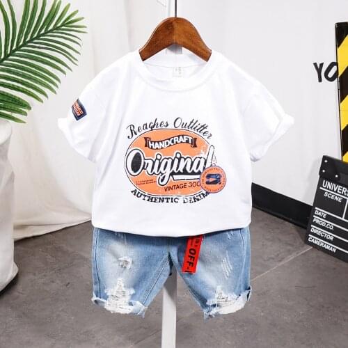 2020 Summer Baby Boy Children Denim Shorts Suit T-shirt Shorts Boys clothes Kids Printing Clothes 2-7