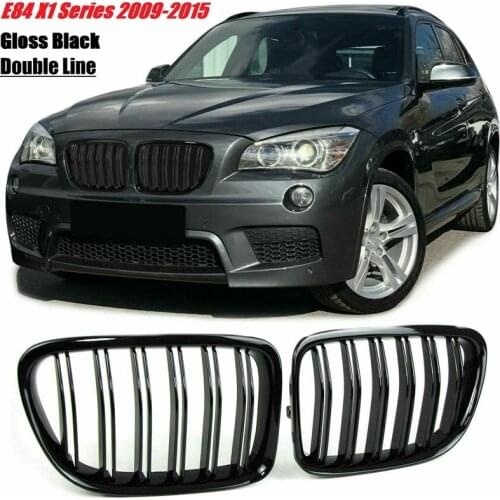 Glossy Black Front Bumper Dual Slat Front Kidney Grill Grille For-BMW X1 Series E84 SDrive XDrive 2009-2015