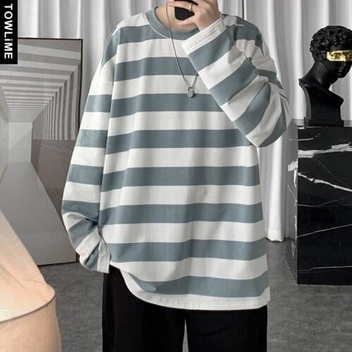 Harajuku Striped Sweatershirts No Hoodies Streetwear Men Hip Hop Long Sleeve Plus Size Pullovers Women Loose Casual Sweatshirts