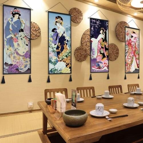 Japanese Ukiyoe Maid Canvas Painting Anime Art Posters Scroll Painting Hanger Print Pictures Wall Art for Living Room Decoration