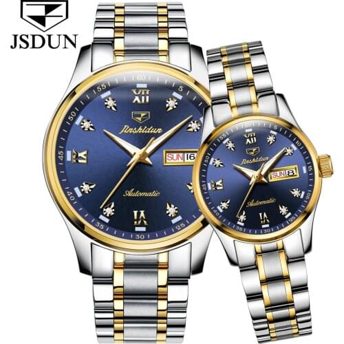 JSDUN 2021 Luxury Brand Couple Mechanical Watch Waterproof Stainless Steel Strap Men And Women Sports Watches Couple Watches