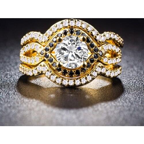 Classic Wedding Engagement Sets Ring Eye Style Fancy AAA+ Zircon Art Deco Triple Rings For Women Fashion Jewelry 6-10 Size