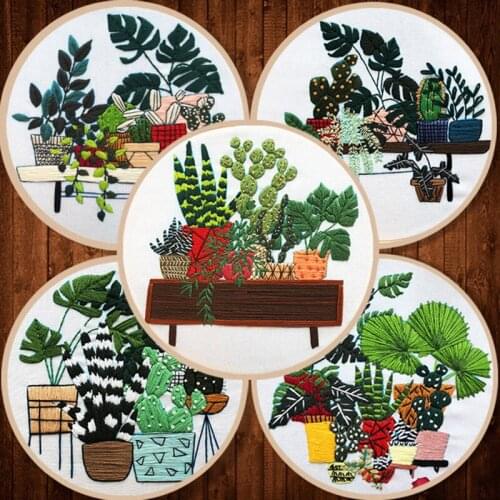 Beginner Creative Embroidered Green Bonsai Plant DIY Sewing Kits 3D Cross Stitch Needlework Material Package Home Decoration