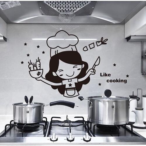 Kitchen Wall Stickers Cute Chef Cooking Diy Wall Removable Home Decoration Oven Dining Hall Wallpapers Pvc Wall Decals #WT