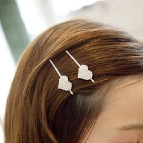HOT wholesale Hot Sell Korea Wind Jewelry Imitation Pearl & Rhinestone Love Hairpin Heart Headdress for women
