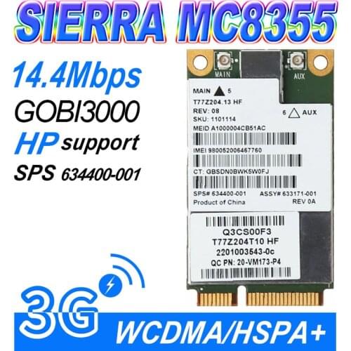 MC8355 Gobi3000 3G WWAN Card HSPA+ Module network card WCDMA for HP 634400-001 2170p 2560p 8460p 8560w 4540s 6460b 6570b WLAN