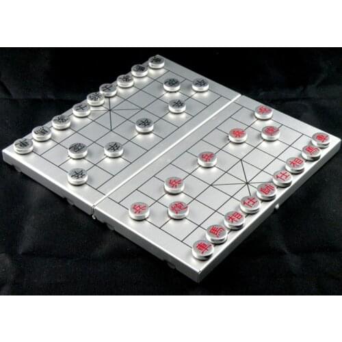 Mini Chinese Chess Xiang Qi Aluminum Metal box and Pieces Folding Checkboard 32Pcs/Set With Magnetic Puzzle Game BSTFAMLY C21