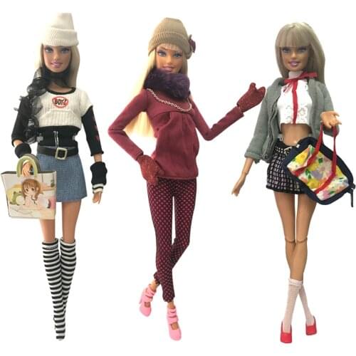 NK 3 Pcs/Set Fashion Uniforms Cool winter Clothing Dress set For Barbie Doll Girl Best Gift Doll Accessories 3 Pcs