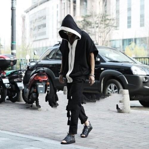 Mens coat Spring/Summer Hip hop loose-fitting hoodie cardigan Bat-Sleeved Short-sleeved T-shirt for mens thin casual coat