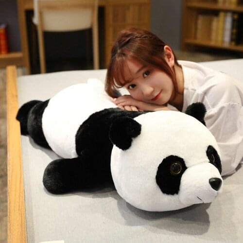 110cm New Lying Panda Plush Toys Soft Cotton Stuffed Pillow Cushion Animal Black White Bear Doll Baby Child Kids Birthday Gift
