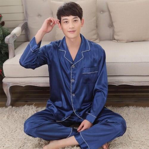 2016 New Womens Spring Autumn Full Sleeve V-neck Imitate Silk Lounge Casual Pajama Sets Couple Sleepwear Drop Shipping iT332