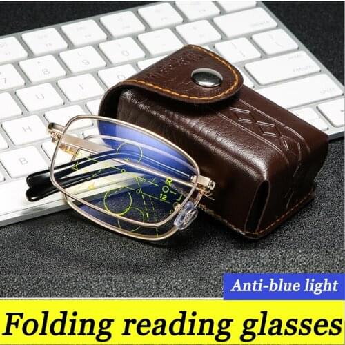 New anti-blue light reading glasses folding men and women smart distance and near dual-use multi-focus reading glasses 1.0-4.0