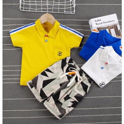 Baby Boys Cotton Clothes Summer Toddler Cartoon Turn-down Collar T-Shirt Camouflage Short Pants 2pcs/Set Suit Children Costume