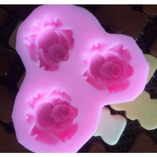 Wholesale mini 3 cavity flower rose shape chocolate mold clay mold decoration for xmas fondant cake border silicone mold