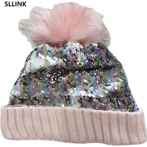 Custom autumn and winter new knitted hat Beaded hat luminous wool knitted hat wool ball hat