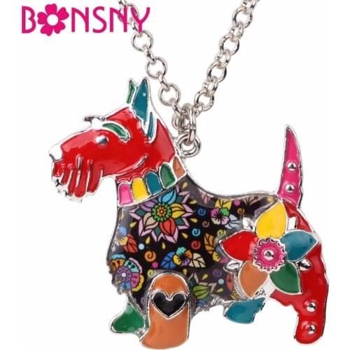 Bonsny Maxi Statement Metal Alloy Enamel Scottish Dog Choker Necklace Chain Collar Pendant Fashion 2017 News Jewelry For Women