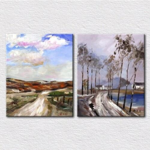 Handmade impression landscape picture as fresh blue and light printed on canvas 2pcs set for living room wall decor art