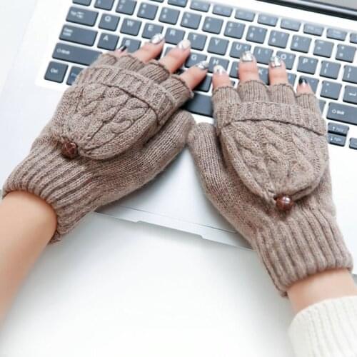 Wool Knitted Fingerless Flip Gloves Winter Warm Finger Free Touchscreen Gloves for Men Women Unisex Exposed Finger Mittens Glove