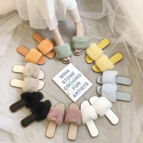 2020 Women Slippers Fashion Flats Summer Outdoor Beach Slides White Feather Furry Casual Plus Size Home Shoes Female Footwear