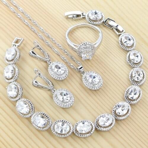 Bridal 925 Silver Wedding Jewelry Sets For Women White Crystal Cubic Zirconia Bracelets/Necklace/Pendant/Earrings/Ring