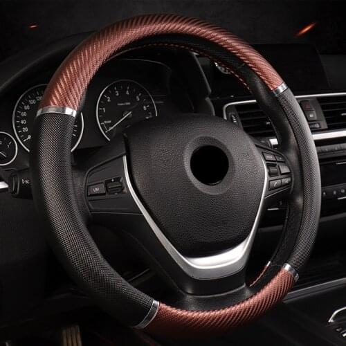 DONYUMMYJO Carbon Fiber Stripe Car Steering Wheel Covers 5 Colour Anti-slip Universal For Car Styling 38CM Steering-wheel