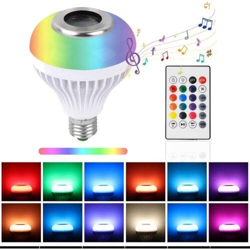 RGB Smart E27 E26 Bluetooth Speaker LED Bulb Light ,12W Music Playing Dimmable Wireless Led Lamp with 24 Keys Remote Control