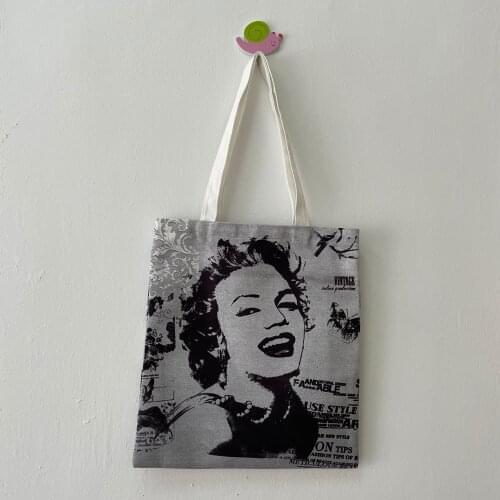 Unique Customize Tote for Women Eco Canvas Shopper Bag with Marilyn Monroe Print Reusable Shopping Bags Ladies Fashion Handbag