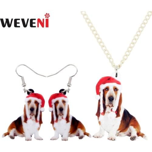 WEVENI Acrylic Cute Christmas Basset Hound Dog Earrings Necklace Jewelry Sets For Women Girls Party New Collier Gift Drop Ship