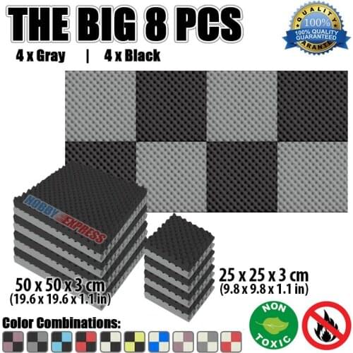 Arrowzoom Acoustic Foam Egg Crate Convoluted 9.8*9.8*1.1"/19.6*19.6*1.1" Studio Tile Soundproofing Panel 8 pcs Color Combination