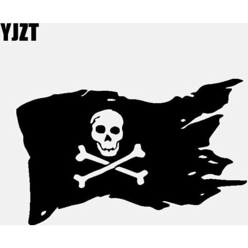 YJZT 14.2CM*9CM Pirate Flag Vinyl Decal Skull Bones Cross Ship Car Sticker Decor Black/Silver C3-1836
