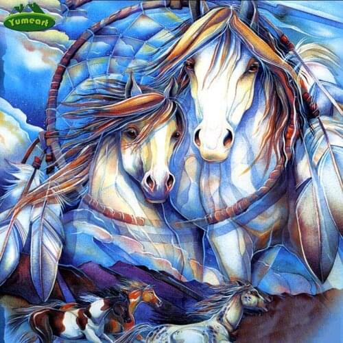 YUMEART DIY 5D Diamond Painting By Number Dream Catcher Horse Feather Embroidery Cross Stitch Adornment Wall Stickers Crafts