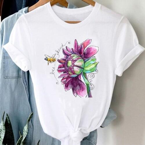 T-shirts Women Cartoon Floral Flower Summer Fashion Clothes Short Sleeve stylish T Tshirt Top Lady Print Cool Tee T-Shirt