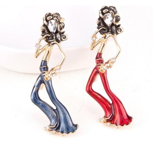 1pcs Dancer Pins Cool Girl Red Blue Beauty Enamel Brooch Pins For Clothes Metal Badges for Women Girls Gift