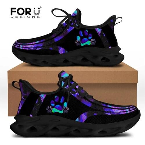 FORUDESIGNS Dog Paw Printed Shoes Women Flat Fashion Casual Outdoor Walking Sneakers Lace Up Breathable Woman Footwear Shoes