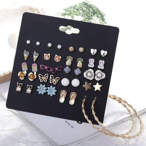 20 Pairs/lot Fruit Animal Crystal Charms Stud Earring for Women Fashion Flowers Owl Ladybird Cross Pentagram Ear Studs Jewellery