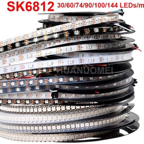 1m/2m/5m SK6812 30/60/74/96/100/144 pixels/leds/m Smart RGB LED Strip Light TV 5V,Similar WS2812B,Black/White PCB,IP20/IP65/IP67