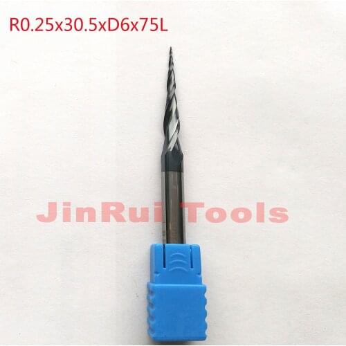 1pc R0.25*D6*30.5*75L*2F HRC55 Tungsten solid carbide Coated Tapered Ball Nose End Mills CNC milling cutters knife