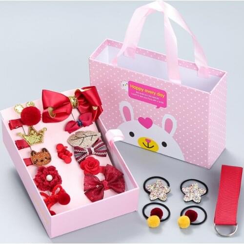 10/18/24/28 Pieces hair clip set Cute Hair Accessories Set Girl headwear Bow Flower animal Hairpins cartoon Elastic Gift WX01