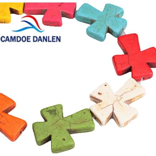 CAMDOE DANLEN 10Pcs Big Cross Shape Turquoises Stone Beads Fit DIY Bracelet&Necklace Jewelry Making Wholesale 30*35mm