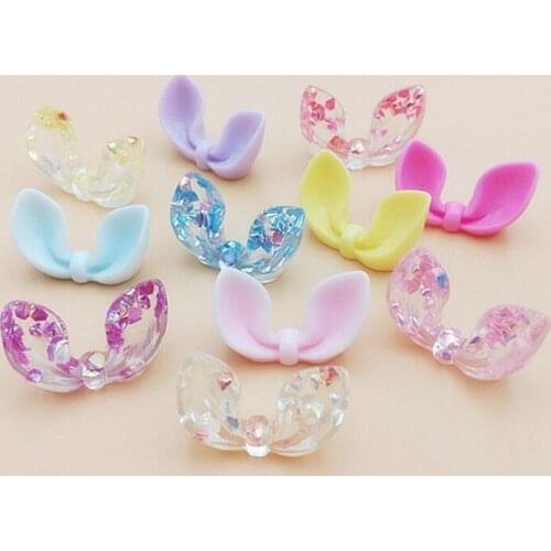 10Pcs/lot Kawaii 3D Miniature Rabbit Ears Sequin Flat Back Resin Cabochon Flatbacks DIY Hair Bow Center Scrapbooking Accessories