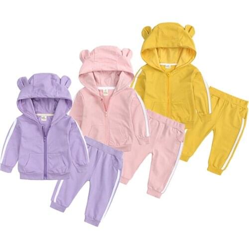 Spring Fashion Baby Girl Clothes Casual Cotton Hooded Jacket + Pants 2Pcs Tracksuit Outfits Cute Bear Kids Baby Boy Clothing Set