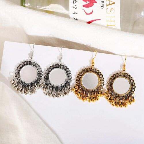 2020 Thailand Vintage Earrings For Women Round Mirror Boho Egypt Middle East Afghan Indian Jewelry
