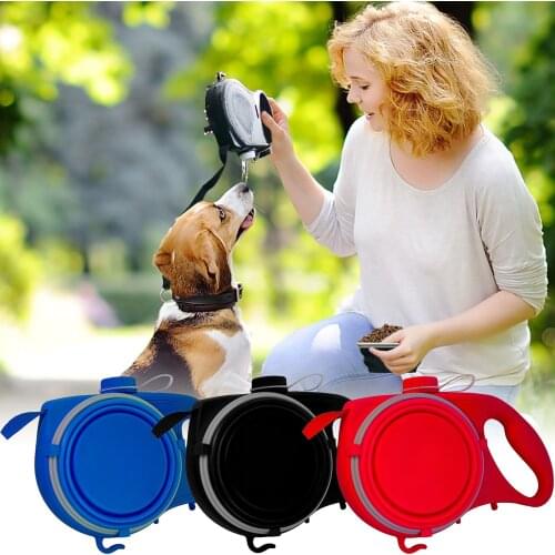 3-in-1 Retractable Dog Leash Foldable Travel Bowl Portable Puppy Water Bottle Outdoor Walking Running Traction Rope Pet Supplies
