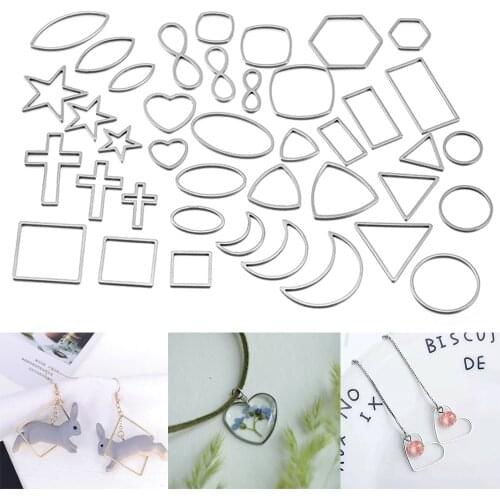 30Pcs Stainless Steel Geometric Bezel Hollow Base UV Resin Craft Blank Frame Charms Pendants DIY Earring Necklace Jewelry Making